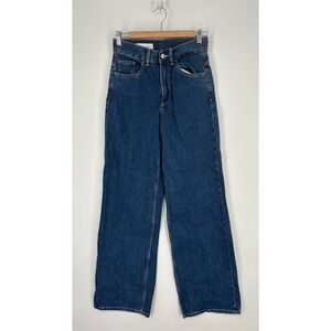 ZARA Jeans Womens 2 Blue High Rise Wide Leg Long Denim 100% Cotton